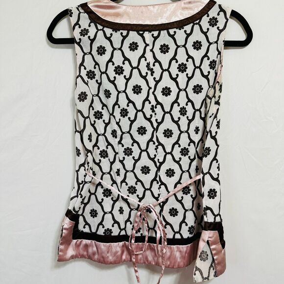 Solaris Women's Tan/Pink BOHO Sleeveless Blouse with Back Tie Size M - Picture 4 of 4